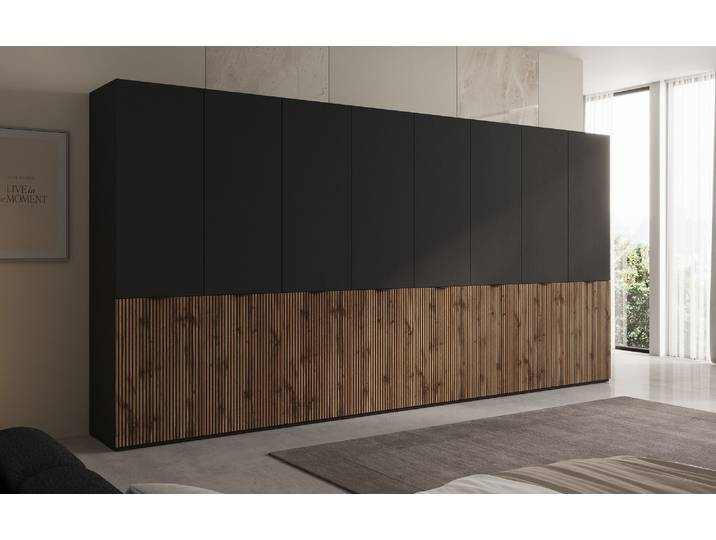 Moduro Naro XL – Viermoduliger Design-Kleiderschrank in Eiche Wotan - Schwarz - Luxusbetten24