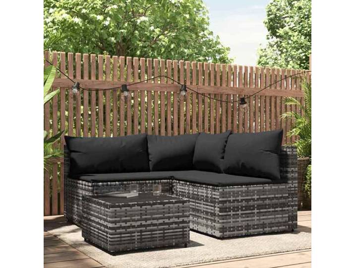 Canapés de jardin (lot de 4) avec coussins Gris Résine tressée - Sofa d'extérieur LL2734