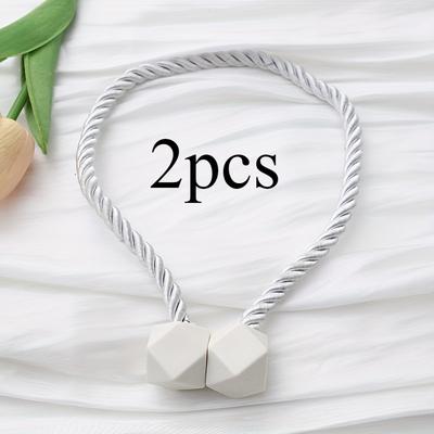 Market Central Magnetic Curtain Tiebacks No Drill Drapery Holdbacks With Stylish Twine Loop white
