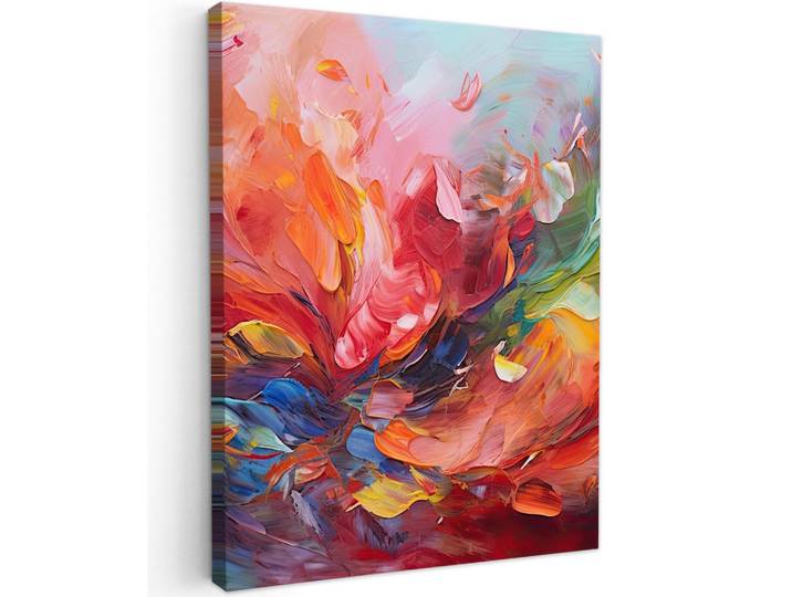 MuchoWow Leinwandbild - Ölgemälde - Kunst - Abstrakt - Farbenfroh - 60x80 - Gemälde, Altrosa, Textil, Kiefer, Rechteckig, 60x80 cm, gerahmt, Bilder & Rahmen, Bilder, Wandbilder