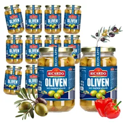 RICARDO Oliven grün mit Paprika gefüllt 12 x 340g