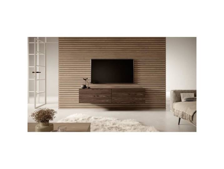 Meuble TV - SELSEY - BISIRA - 140 cm - Marron/Blanc - Mélamine mat