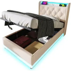 Polsterbett 90x200 cm mit 360-Grad-LED-Beleuchtung und USB-Anschluss – modernes Design und hoher Komfort