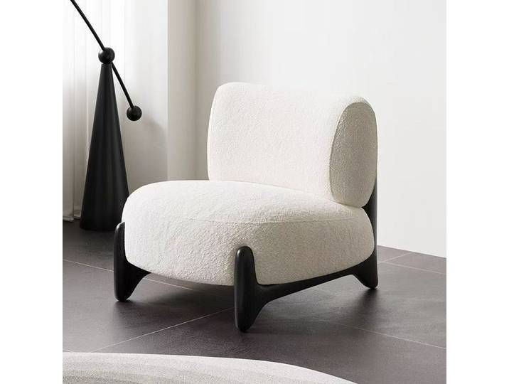 Fauteuil simple en tissu texturé nordique, fauteuil de relaxation, chaise de loisirs tendance, style nordique, bois massif, tabouret, chaise de loisirs