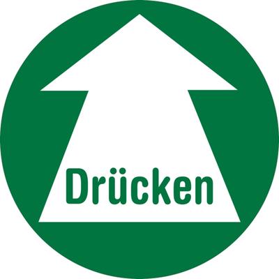 Türschild, Drücken, grün, langnachleuchtend, Ø 100 mm - 100 mm Folie selbstklebend, nachleuchtend