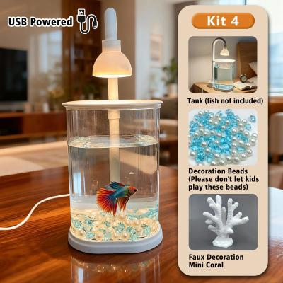 Inspired Living Mini Desktop Aquarium Starter Kit With LED Light Compact Betta Fish Tank & Small Tabletop Aquarium For Home Decor 4