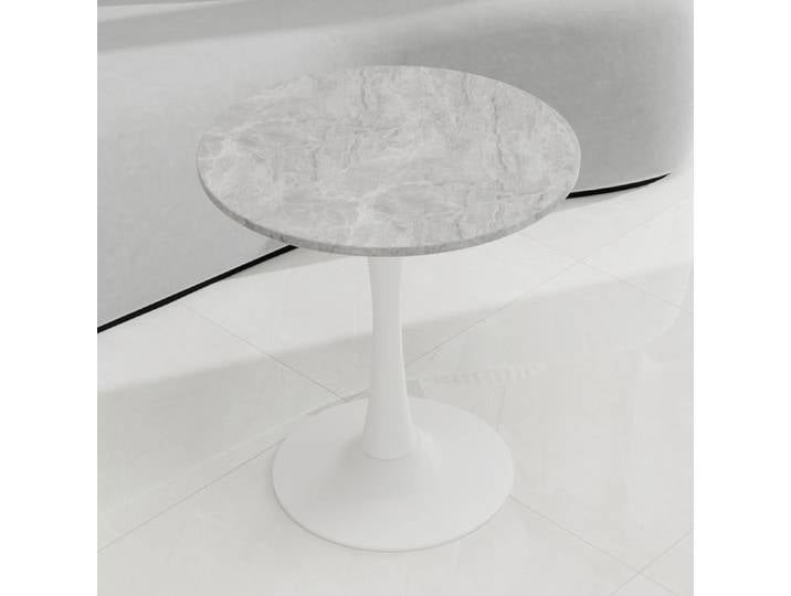 Table basse ronde 70 cm effet marbre gris clair et blanc design moderne minimaliste