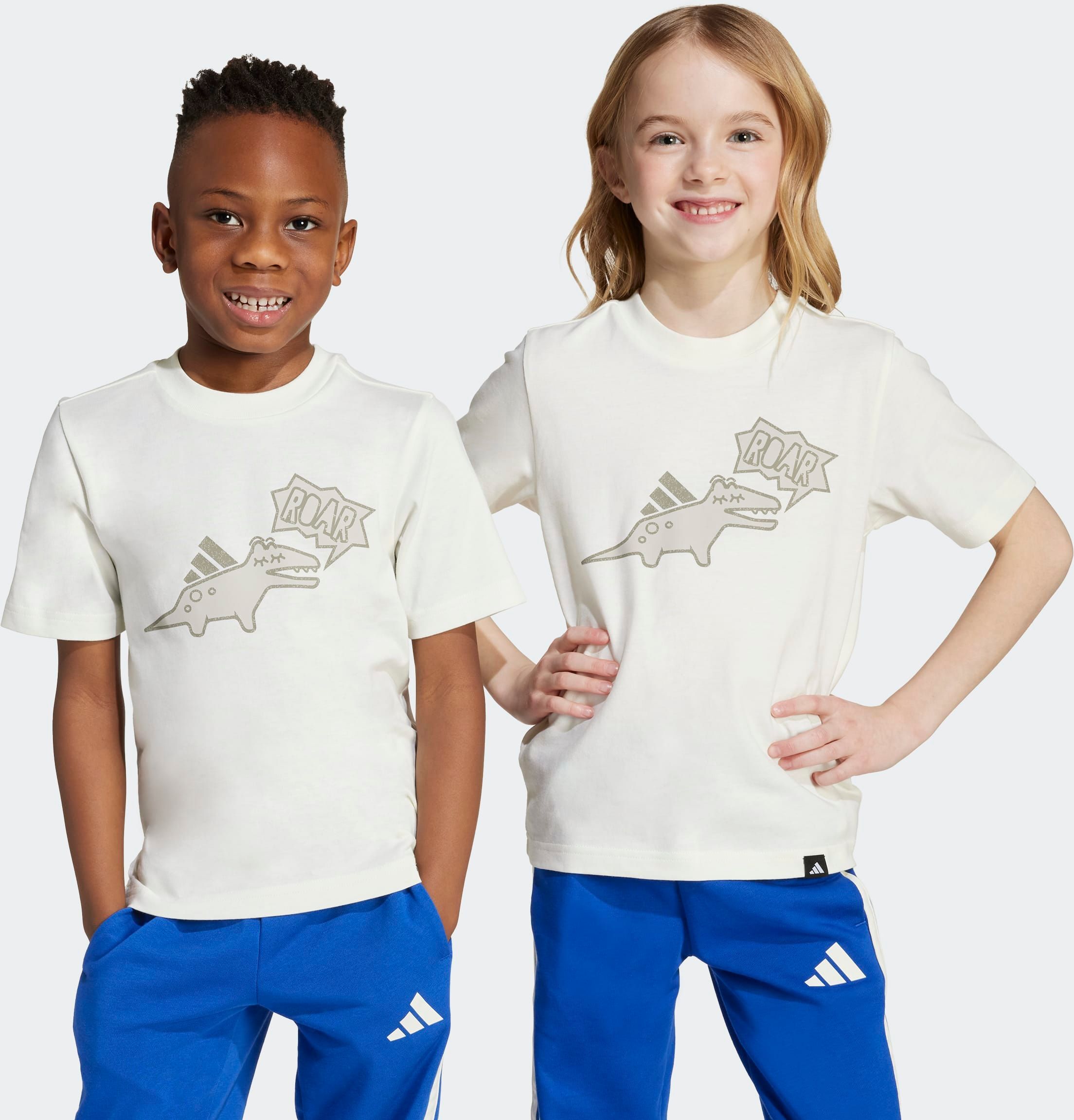 T-Shirt ADIDAS SPORTSWEAR "ADIRAPTOR GRAPHIC KINDER", Jungen, Gr. 116, weiss (sanftes weiß), Obermaterial: 100% Baumwolle, Shirts T-Shirt, für Kinder, sportlicher Stil, mit auffälliger Grafik, pflegeleicht sanftes weiß 116