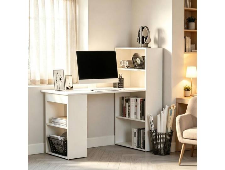 Bureau informatique avec étagère intégrée EVRYAE 120 x 55 x 120 cm rangement ouvert blanc