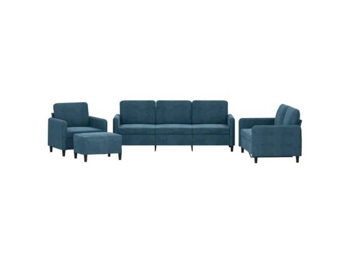 GHVBNMF 4-Tlg Sofagarnitur Blau Samt Couch Set mit Hocker Weicher Samtbezug und stabiles Metallgestell für Ihr Wohnzimmer: Enthält Sessel, 2er, 3er Sofa und Fußhocker.