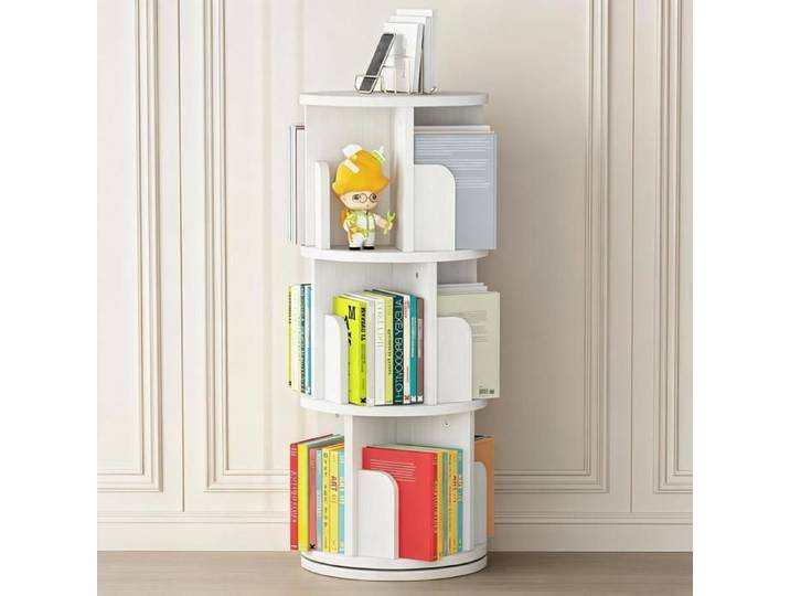 JoyGarden Bibliothèque rotative 360° 3 niveaux en bois gain de place pour enfants et adultes blanche