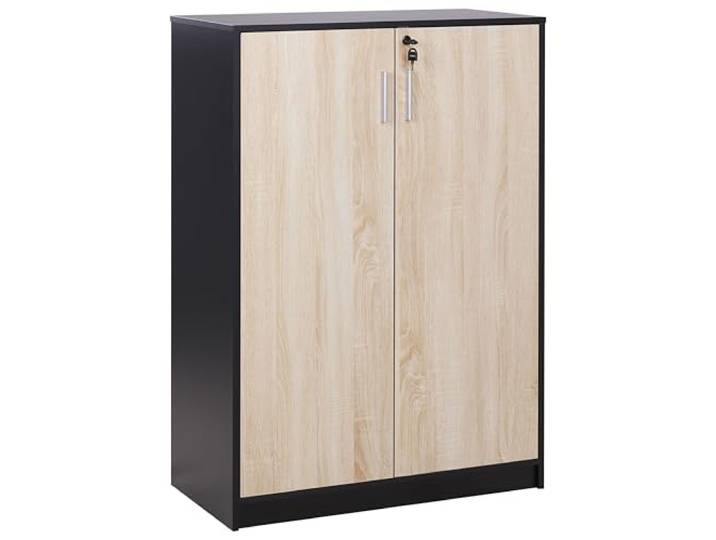 Beliani Büroschrank Braun Faserplatte 2 Türen Heller Holzfarbton Holzwerkstoff, 3 Einlegeböden, Melamin, Abschließbar, 80 x 40 x 117 cm