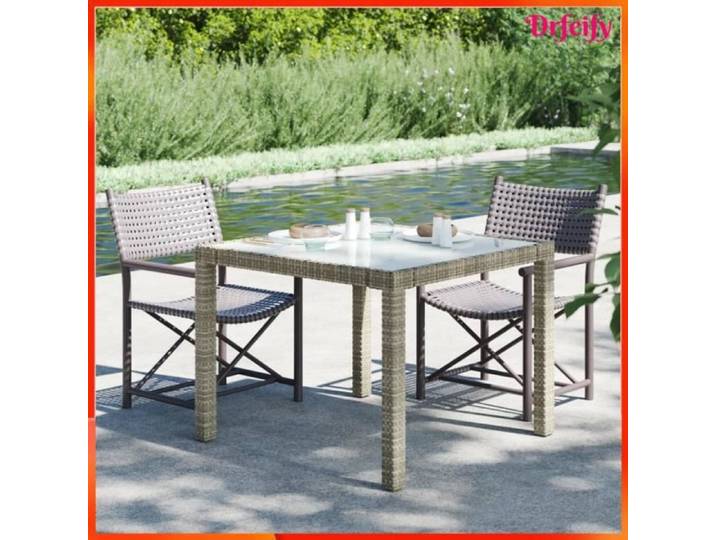 Ayhao Table de jardin 90x90x75 cm Verre trempé et résine tressée Gris AB316700 123456