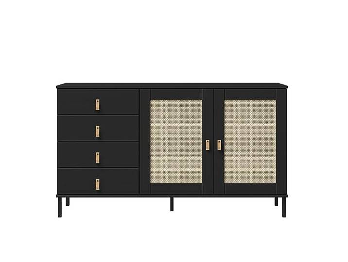 Woodroom Valencia Sideboard schwarz – Kommode aus massiver Kiefer, lackiert, 140x80x40 cm – Design-Schrank mit 2 Türen & 4 Schubladen für stilvolle Wohnräume