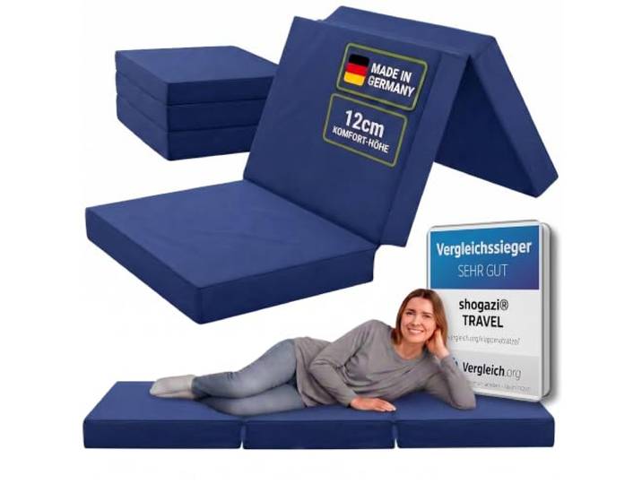 SHOGAZI Klappmatratze 70x190 x 12 cm, Gästematratze klappbar Made in Germany, Faltmatratze VERGLEICHSSIEGER, ultimativer Schlafkomfort, Orthopädischer Kaltschaum - Marine