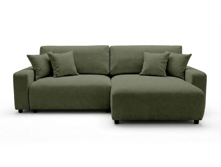 Best Mobilier Mini Pivoine - Canapé d'angle réversible 4 places convertible avec coffre en velours texturé \, Vert Kaki