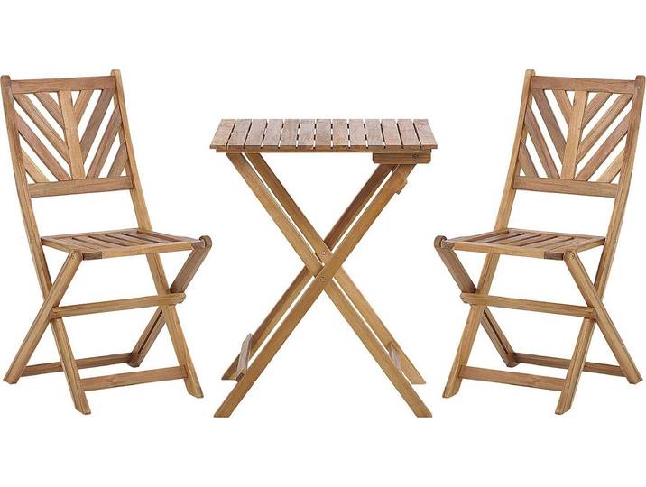 BELIANI Balkonset Braun Akazienholz Tisch quadratisch 58x58 cm mit 2 klappbaren Stühlen Landhaus Stil Terrasse Balkon Garten Möbel
