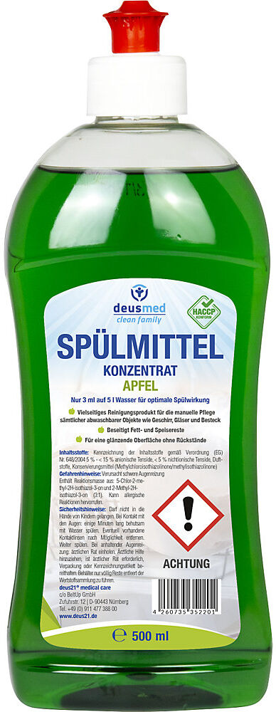kaiserkraft Deusmed Spülmittelkonzentrat, Inhalt 500 ml, Apfel, ab 10 Stk