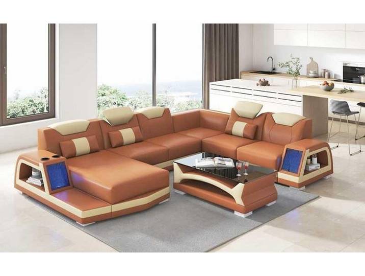 JVmoebel Wohnlandschaft Moderne U-Form Wohnlandschaft in Kunstleder mit LED-Beleuchtung, Made in Europa