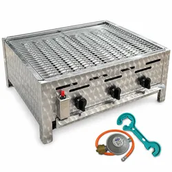 Edelstahl-Gastrobräter Grill 3-flammig  mit Rost-Set & Anschlusszubehör
