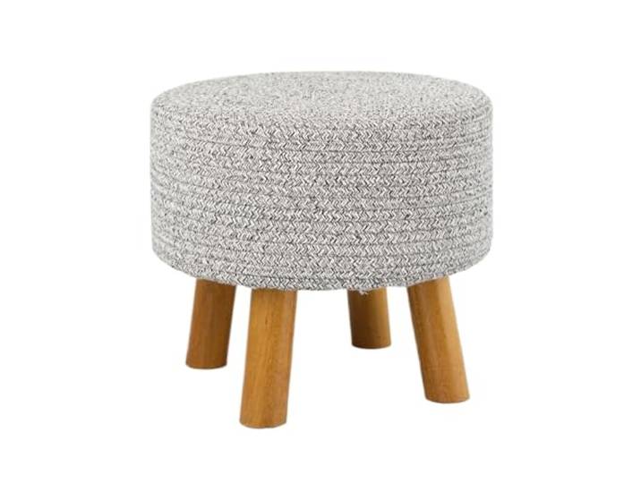 DANNMPX Sitzhocker Wohnzimmer Runder Fußhocker Aus Baumwollfaden Mit Beinen Massivholz for Den Heimgebrauch Zusätzliche Sitzplätze(Gray)