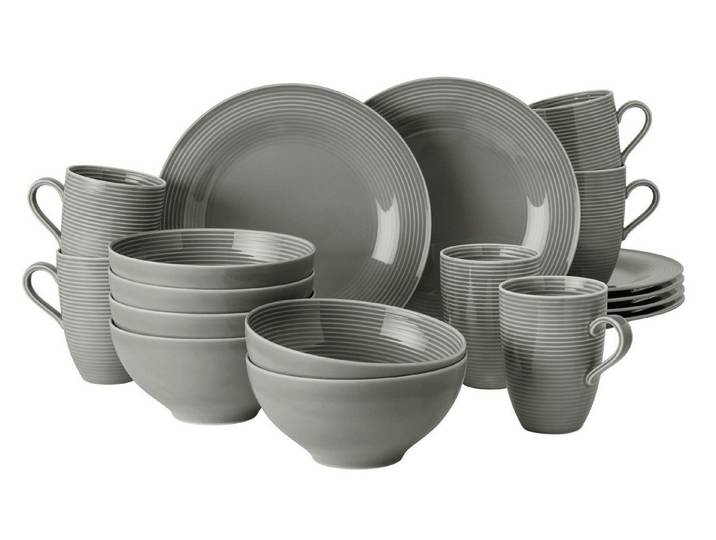 Seltmann Weiden Frühstücks-Geschirrset Beat Perlgrau Frühstücksservice 18tlg., Porzellan