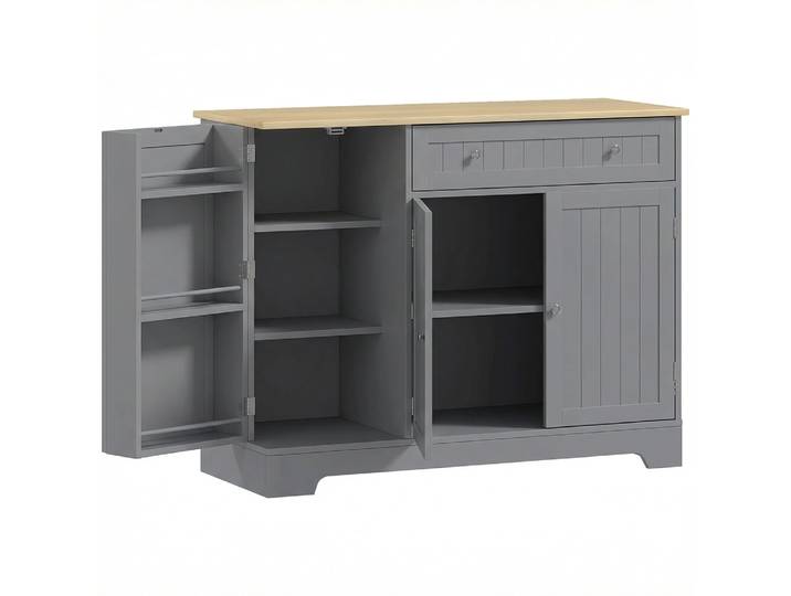 Buffet cuisine moderne rangement tiroir étagères réglables bois gris