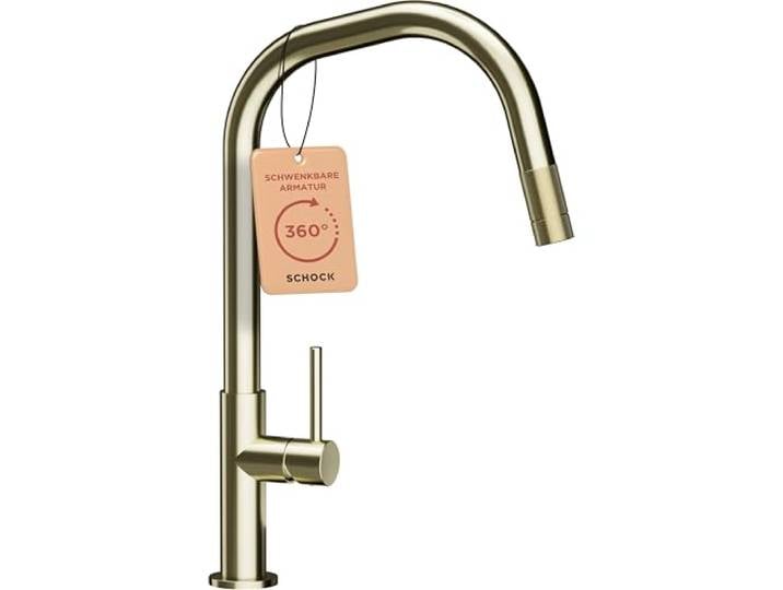 SCHOCK Wasserhahn Küche Talinos White Gold Küchenarmatur mit herausziehbarer Brause für Spülbecken und Waschbecken Hochdruck Armatur Küche passend für Einbauspüle und Küchenspüle mit Mischbatterie