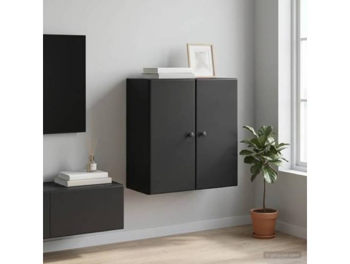 KGHFDVB Wandschrank 59 x 31 x 60 cm Holzwerkstoff Schwarz Wandmontiert, Platzsparend, 90-Grad-Tuer, Metallknoepfe, Robust, Vielseitig