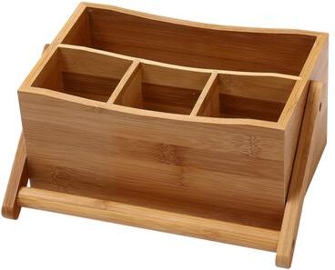 Ybm Home Inc. YBM HOME 4 Compartment Bamboo Cutlery and Napkin Caddy with Handle - Brown