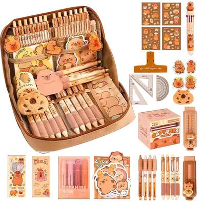 Cute Pencil Case With Pens Clips Rulers Sticky Note, Capybara Stationery Set, Color Ballpoint Pen Pencil Organizer Cute Pencil Case With Pens Clips Rulers Sticky Note, Capybara Stationery Set, Color Ballpoint Pen Pencil Organizer