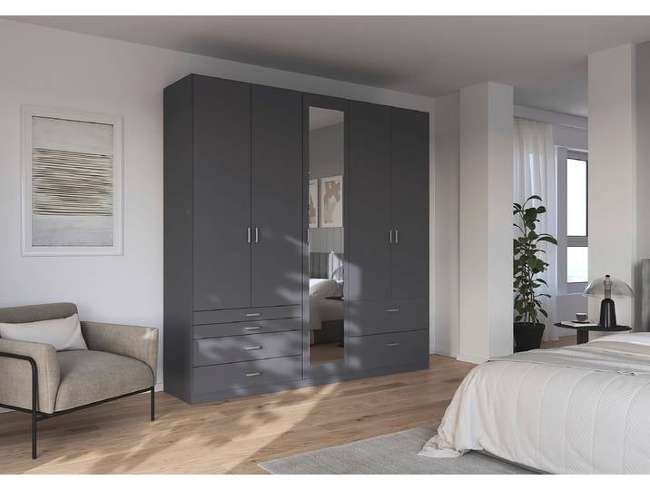 Armoire à portes battantes Luna 226 x 229cm Gris/Gris métallisé