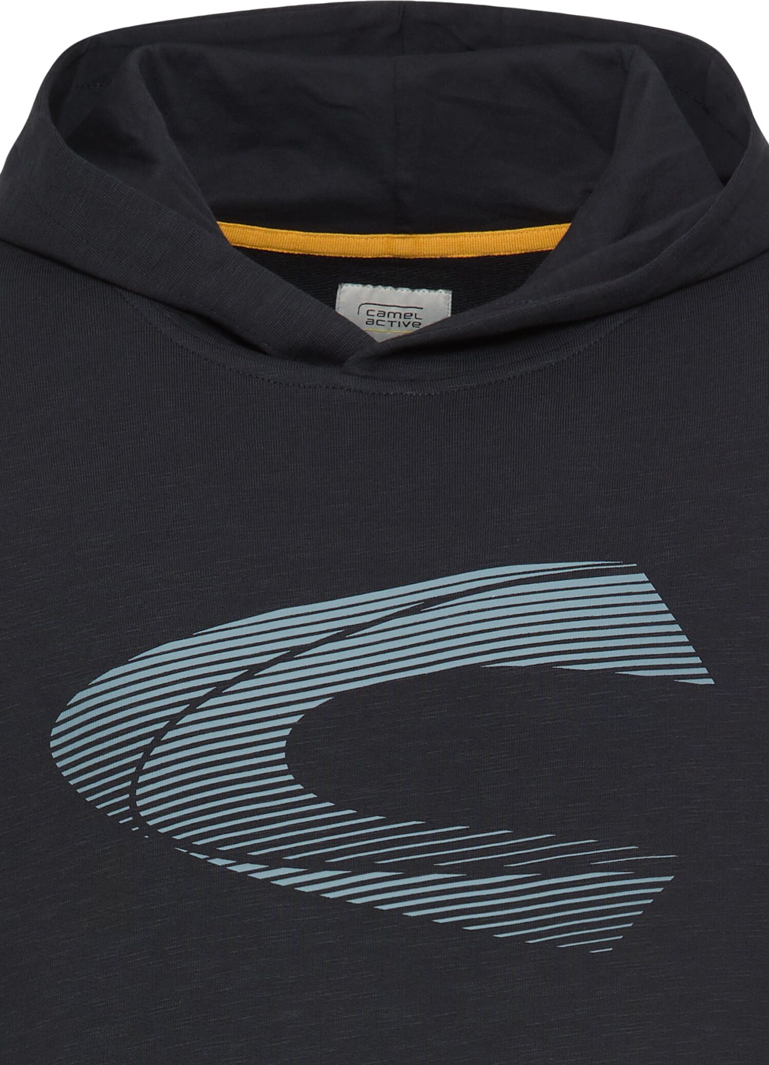 Kapuzensweatshirt CAMEL ACTIVE, Herren, Gr. S, schwarz (schwarz navy), Sweatware, Obermaterial: 100% Baumwolle, bedruckt, normal, Rundhals, Rippbündchen, Sweatshirts Kapuzensweatshirt, mit Kapuze, Logo-Print, Baumwolle schwarz navy S