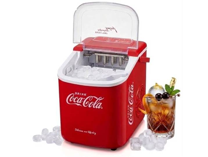 Machine à glaçons Salco Coca-Cola – Fabricant de glaçons avec 2 tailles de glaçons – Design rétro rouge – Machine à glaçons portable pour cocktails\, boissons et soirées (10 kg par 24 heures - Rouge)