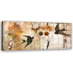 WANDBILD frauengesicht und vögel