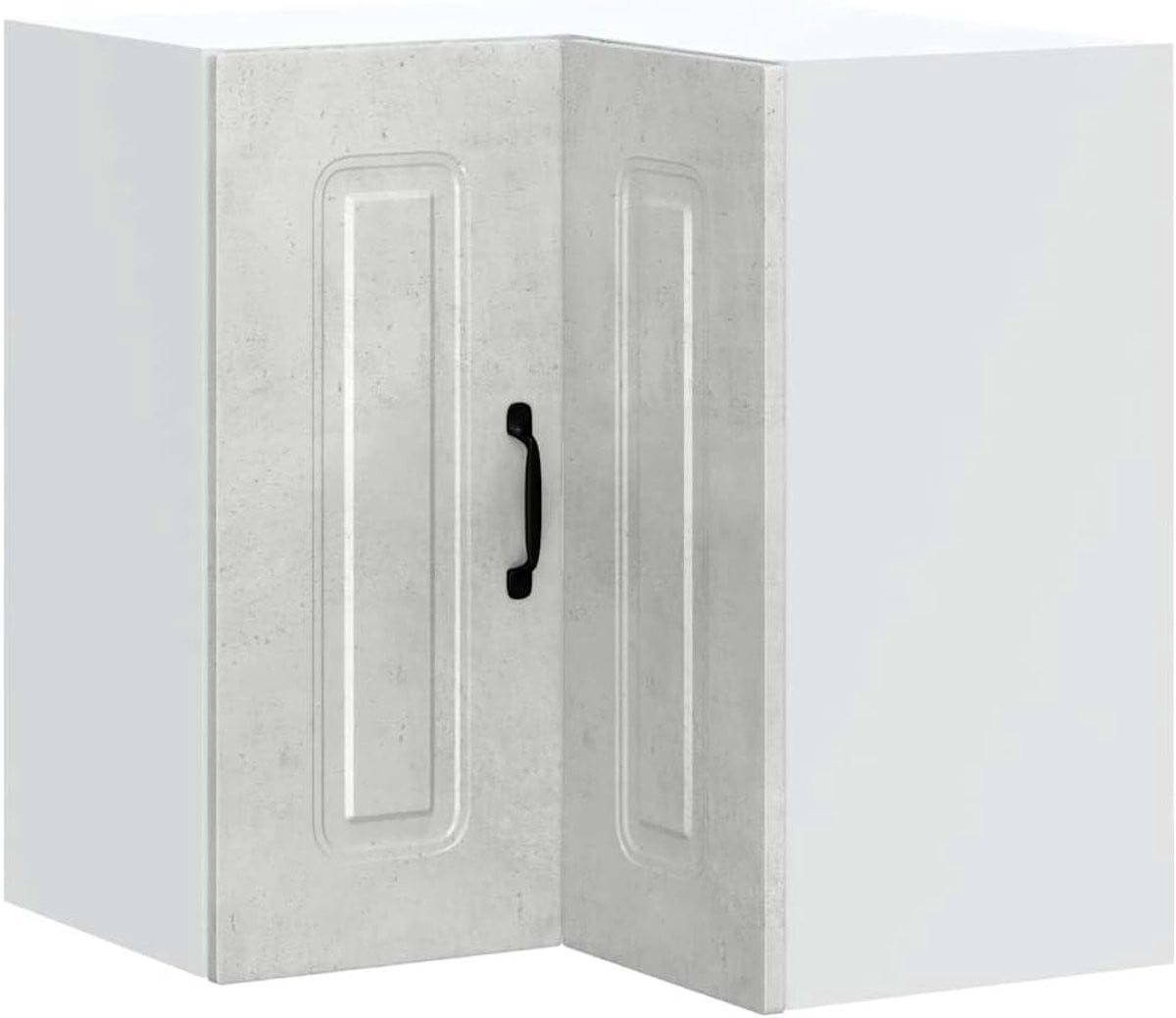 Beton grijze hoekkast voor de keuken als wandkast en opslagruimte
