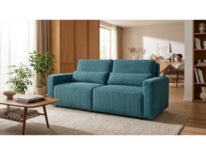 2-Sitzer-Sofa, ausklappbar, mit Stauraum, schwarz, Cord, Komo Family Möbel
