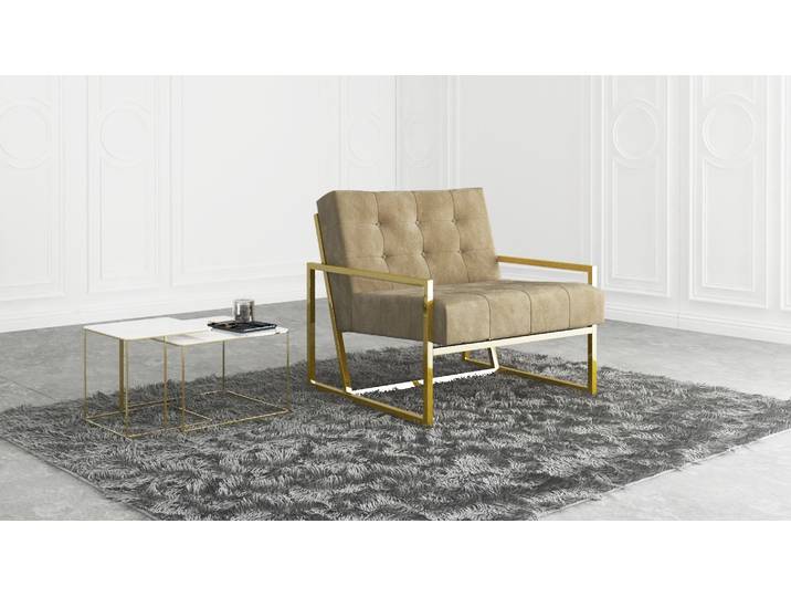 S-Style Möbel Vincent - Loungesessel mit Goldenen Metall Füßen aus Samtstoff - Beige
