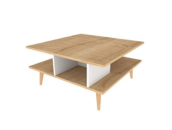 Hanah Home Moderner Couchtisch, Eiche & Weiß, 89 x 89 x 44 cm 100% melaminbeschichtete Spanplatte, 18 mm stark Skandinavisches Design für stilvolles Wohnen