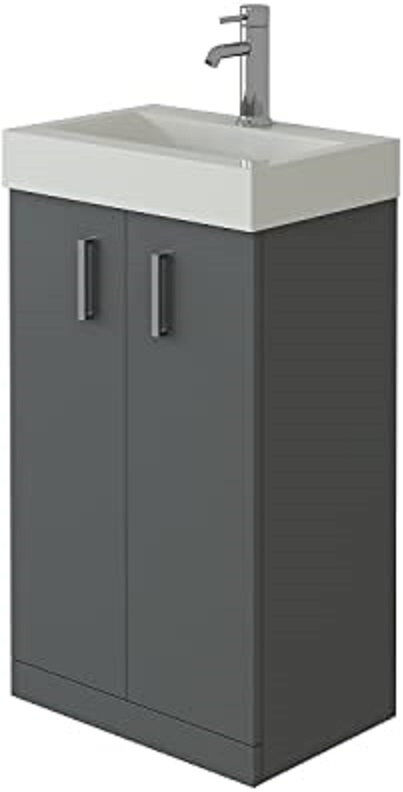 VeeBath 450mm Cloakroom Unit and basin - Anthracite Gloss White 72.1cm H X 43.6cm W X 30cm D