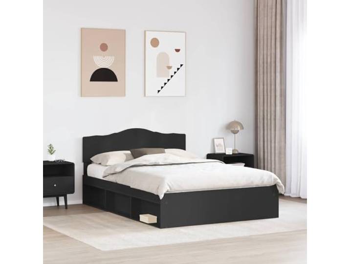 SKTQYQO Bettgestell, schwarz, 160 x 200 cm, Kiefer massiv Engineered Holz, robuster Rahmen, modernes Design, Doppelzimmer