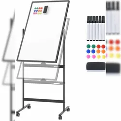 COSTWAY Doppelseitiges mobiles Whiteboard, 60 x 90 cm, höhenverstellbares magnetisches Whiteboard mit Rollen