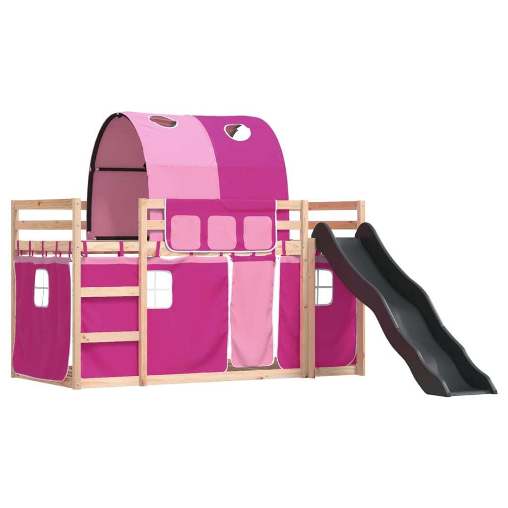 Maison Exclusive - Etagenbett mit Rutsche und Gardinen Rosa 80x200 cm