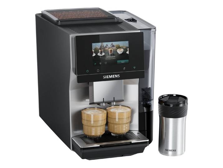 SIEMENS Kaffeevollautomat EQ700 TP725ET7, inkl. Thermo-Kaffeebecher, XL-Getränke, 20 Favoriten, farbiges Full-Touch-Display, Doppeltassenfunktion, sehr leise, silber