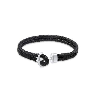 Lederarmband KUZZOI "Armband Lederarmband mit Anker 925 Sterling Silber" Gr. 230, schwarz, Armbänder, Herren, 230, Silber 925 (Sterlingsilber), Lederarmband