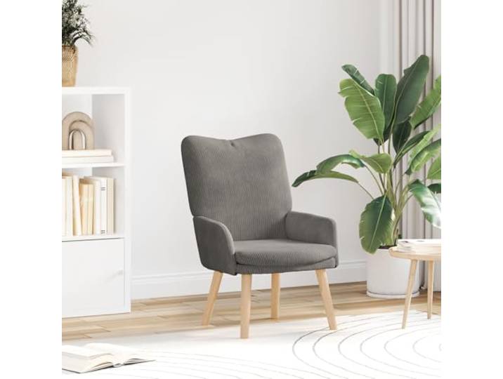 HEFZGDB Relaxsessel Hellgrau Cordstoff Zeitgenössischer Sessel mit Tufted Kissen für Lounge Büro Leseecke Ergonomische Unterstützung Langlebig Hochwertiges Polyester Holz Schlanke