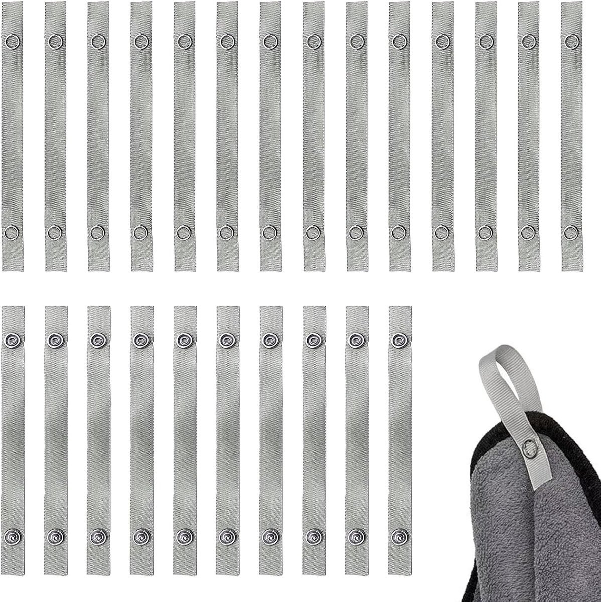 24 stuks Handdoekhangers zonder boren, Polyester, 150 x 12 mm, Handdoekclips voor badkamer en keuken