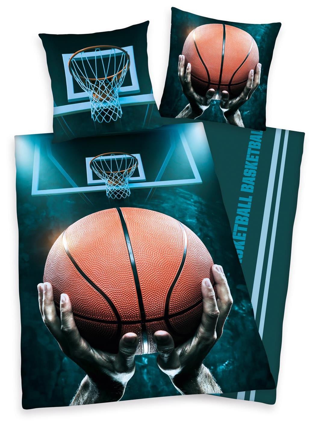 Herding Young Collection dekbedovertrek met basketbalthema en rits, 80x80 cm + 135x200 cm