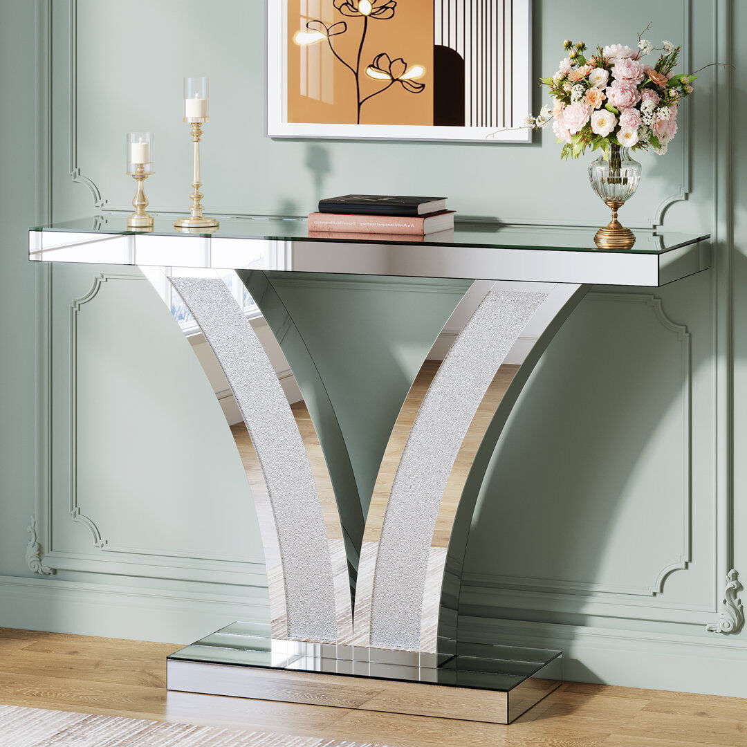 Blue Elephant 100cm Glass Top Console Table Silver 80cm H X 100cm W X 30cm D