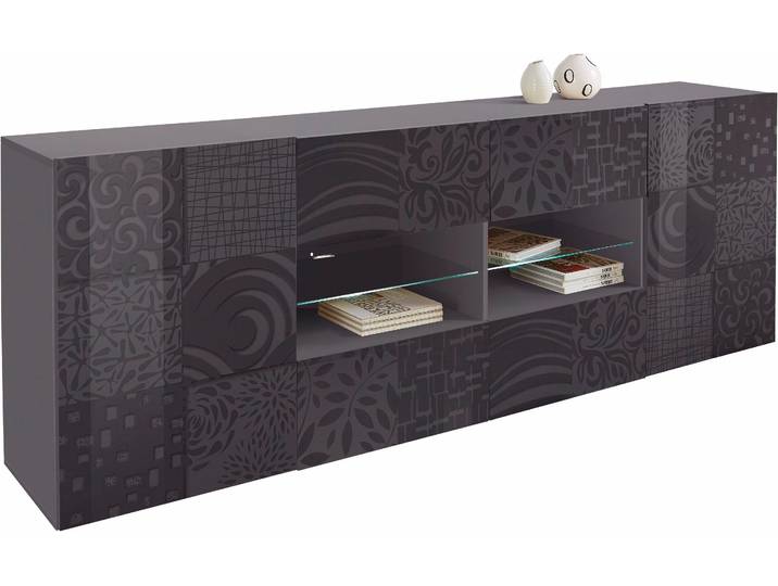 Sideboard HOME AFFAIRE Miro , grau (anthrazit hochglanz lack mit siebdruck), Sideboards, Sideboard, Breite 241 cm mit dekorativem Siebdruck